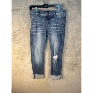 Kut From The Kloth Jeans Size 6 Boyfriend Mid Rise Distressed Cropped Festival
